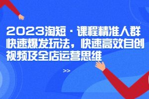 2023淘短·课程精准人群快速爆发玩法，快速高效自创视频及全店运营思维