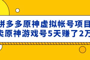 外面卖2980的拼多多原神虚拟帐号项目：卖原神游戏号5天赚了2万