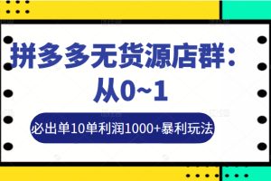 拼多多无货源店群：从0~1，必出单10单利润1000+暴利玩法，36节实战保姆教程